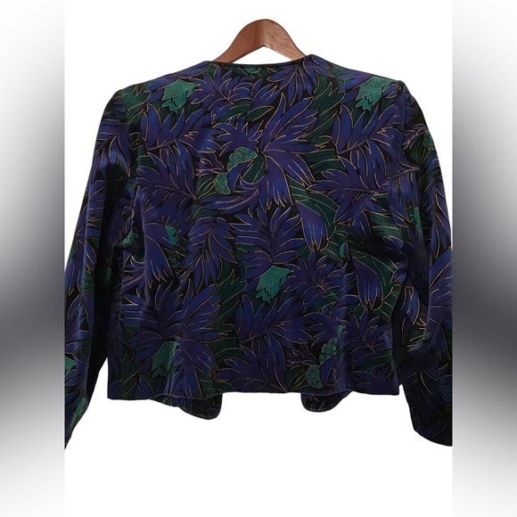 TAN JAY Women’s Velvet Textured Blue/Green Floral Blazer- 14 - Picture 6 of 8